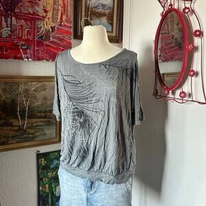 lascana venus gray black white leaf graphic shirt